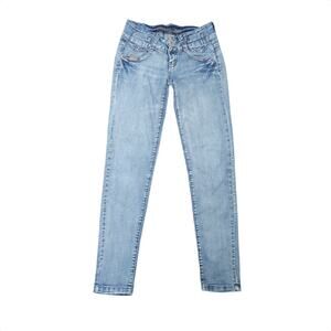 Vintage Y2K Bubblegum light wash blue denim low rise skinny jeans 4